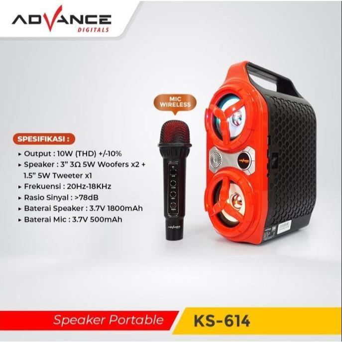 Advance Digitals KS-614 Speaker Portable Bluetooth dengan 1 Mic Wireless Karaoke