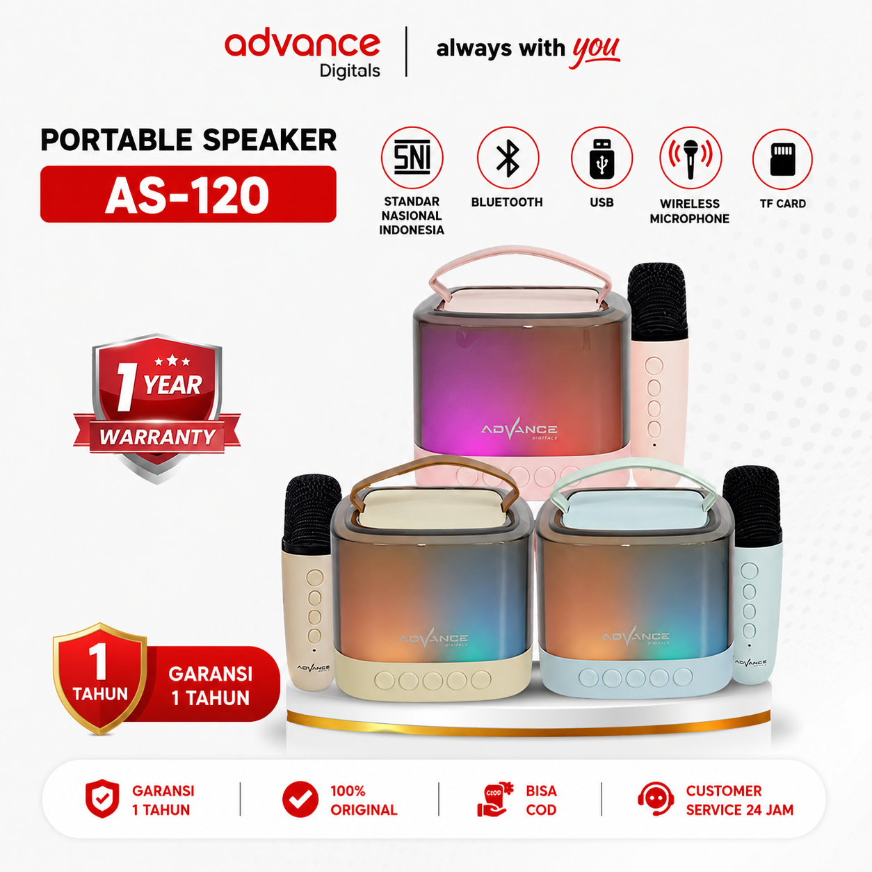 Advance Portable Karaoke Speaker AS-120 Lampu Tidur Speaker Karaoke Speaker Advance Speaker Salon Advance Speaker Aestetik Garansi Resmi 1 Tahun