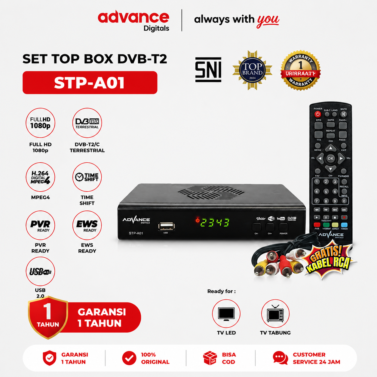 Advance Digitals STP A01 STB TV DIGITAL Garansi Resmi 1 Tahun/STB Digital DVBT2 Full HD/Receiver Set Top Box