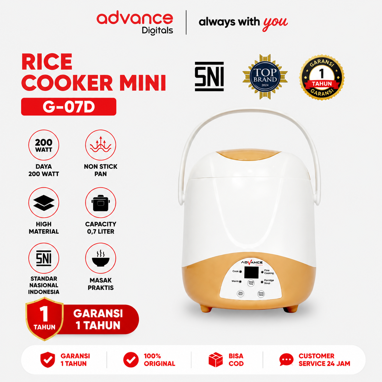 Advance Digitals G-07D Rice Cooker Elektrik Penanak Nasi Multifungsi 0.7 L Garansi Resmi 1 Tahun