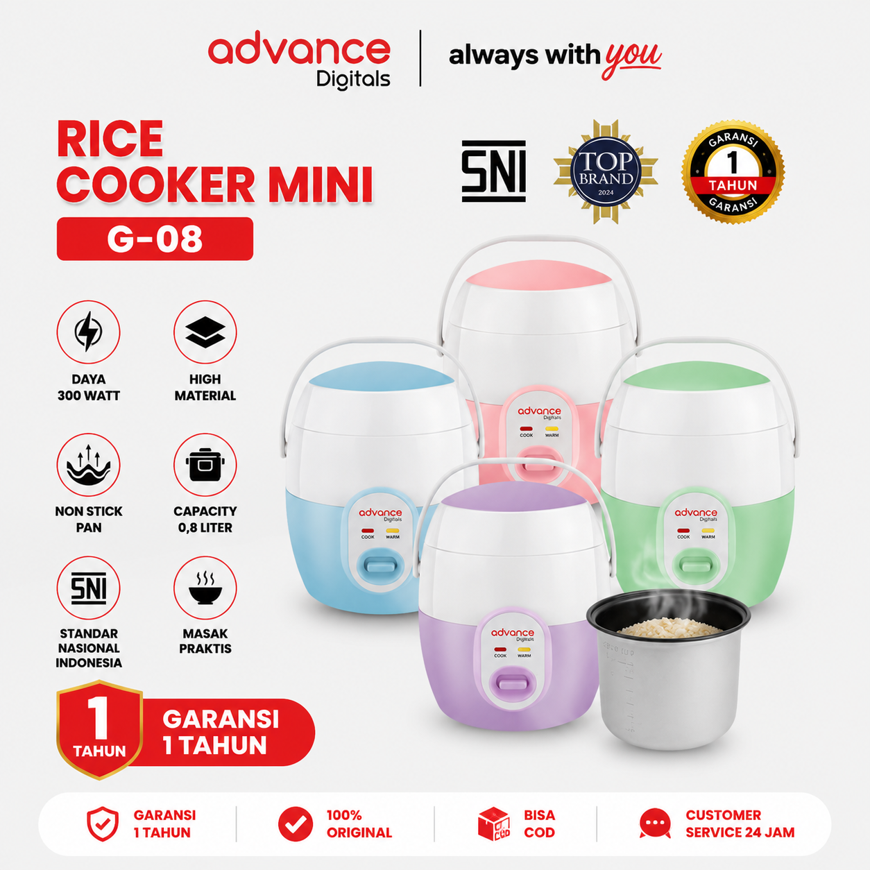 Advance Digitals G08 Rice Cooker Elektrik Penanak Nasi Multifungsi 1 L Garansi Resmi 1 Tahun