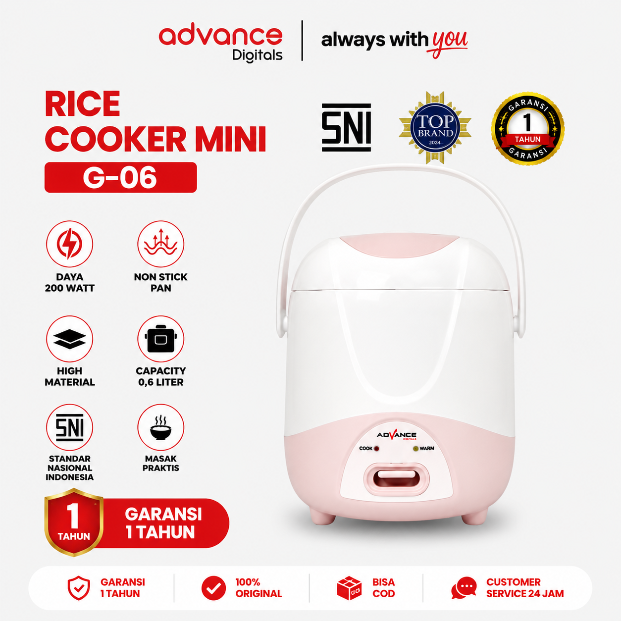Advance Digitals G06 Rice Cooker Elektrik Penanak Nasi Multifungs Pemasak Nasi 0.6 L / Garansi Resmi 1 Tahun