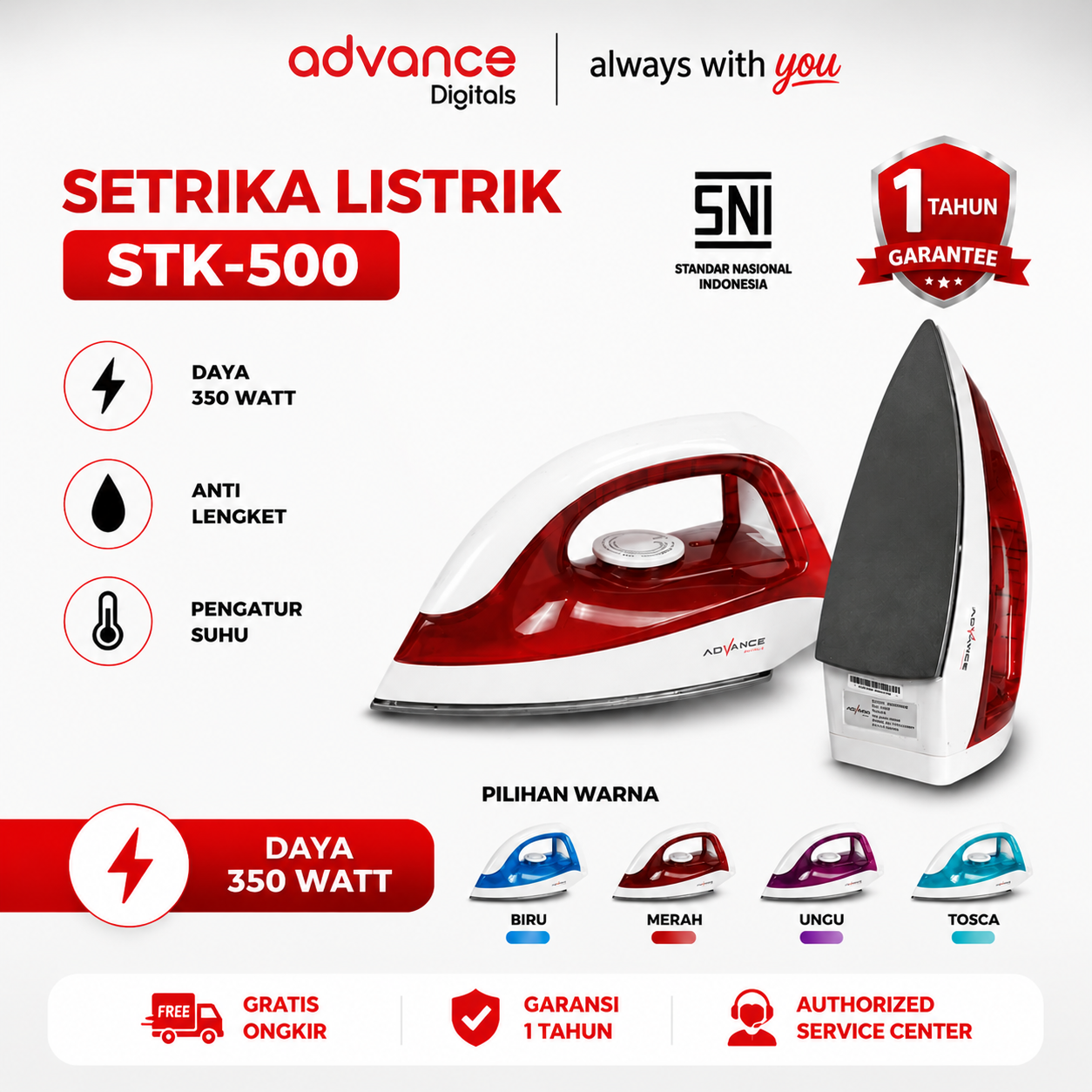 Advance Digitals Setrika Listrik Electric Iron Anti Lengket Hemat Daya 350 Watt STK-500