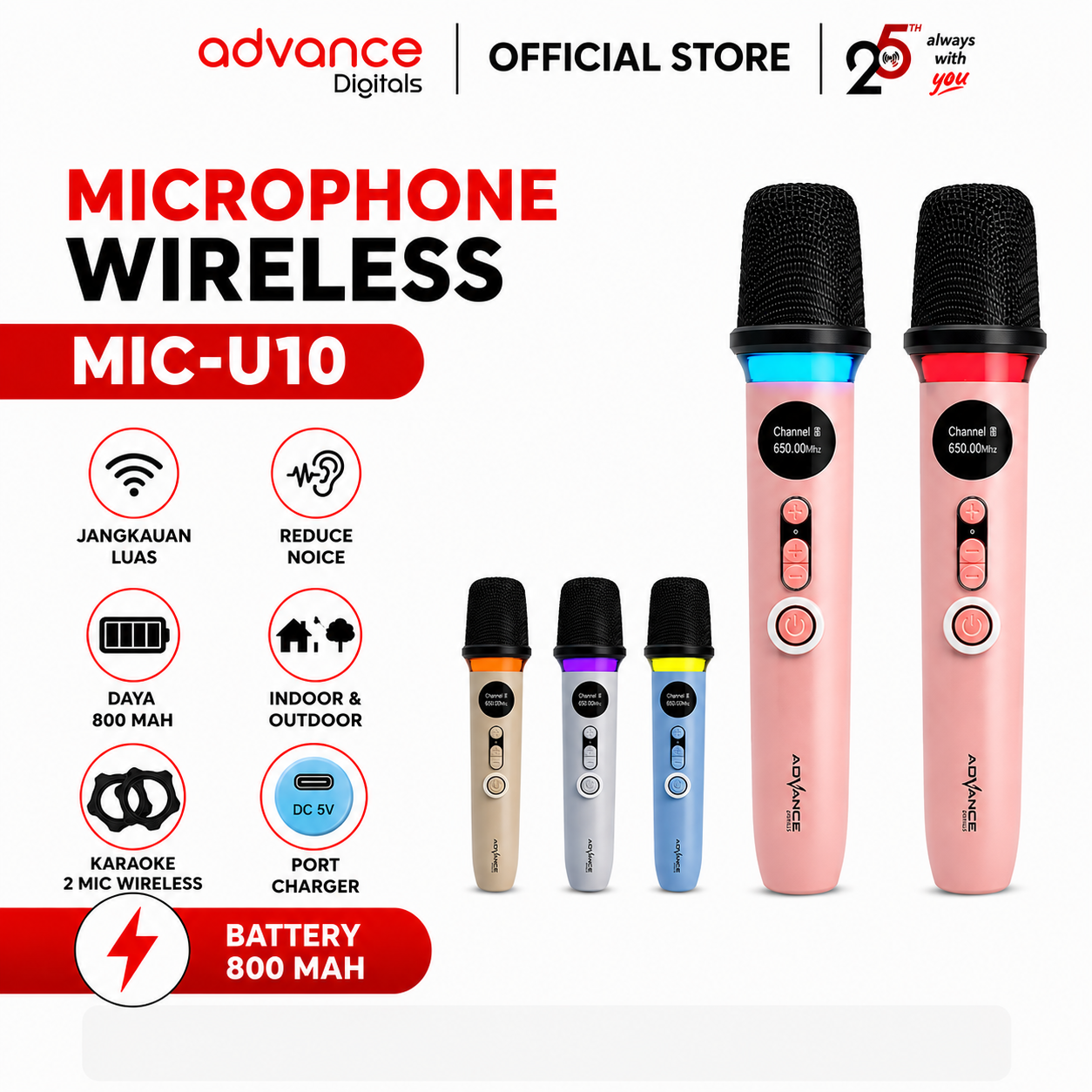 Advance Digitals Mic-U10 Wireless Microphone Dual RGB Microphone Garansi Resmi 1 Tahun Mic Lucu Mic Soundcard