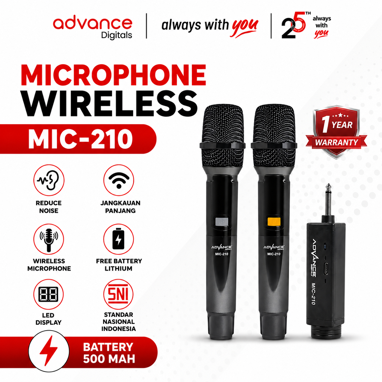 Advance Digitals MIC-210 Double Mic-Wireless Recharger digunakan untuk Souncard/Speaker Garansi Resmi 1 Tahun