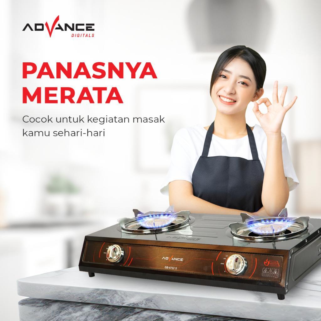 Advance GB-6702S Kompor Gas 2 Tungku Api Biru Bahan Tebal irit Gas Garansi Resmi 1 Tahun