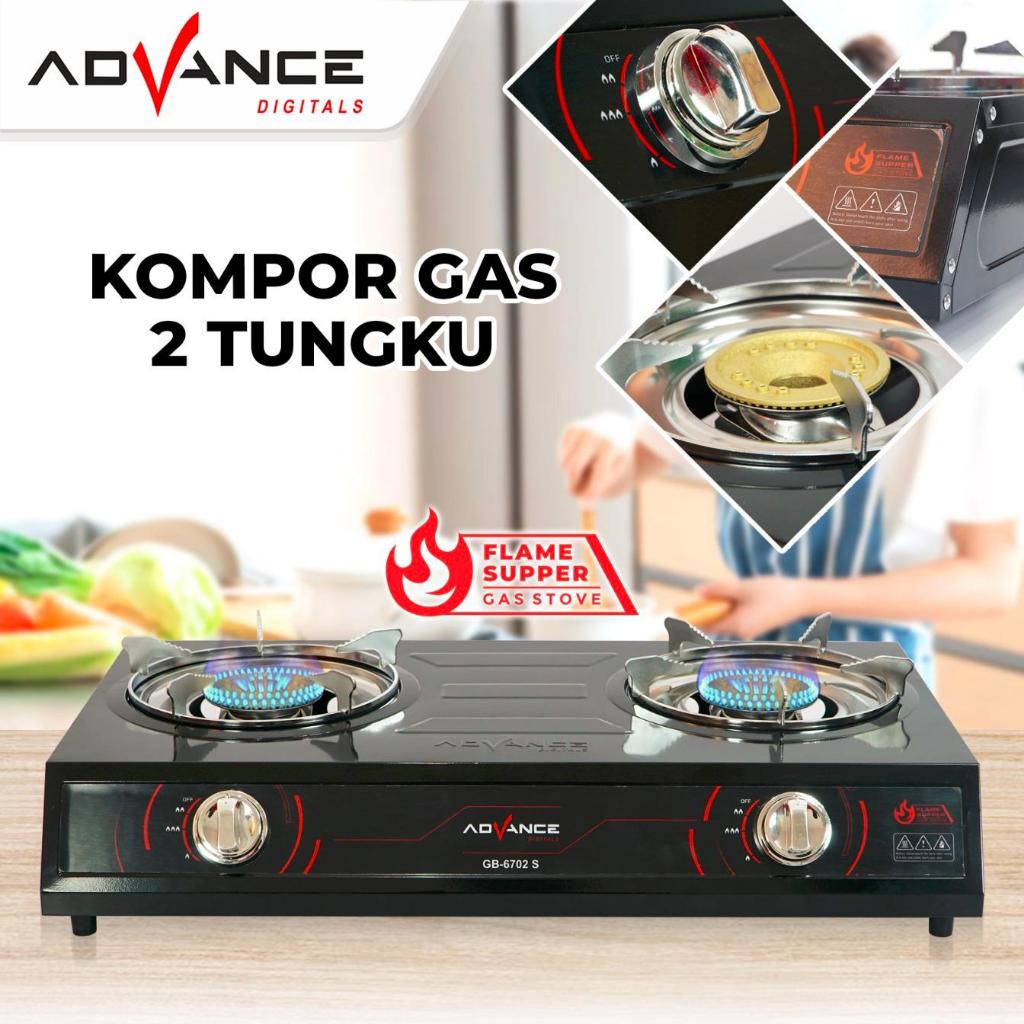 Advance GB-6702S Kompor Gas 2 Tungku Api Biru Bahan Tebal irit Gas Garansi Resmi 1 Tahun