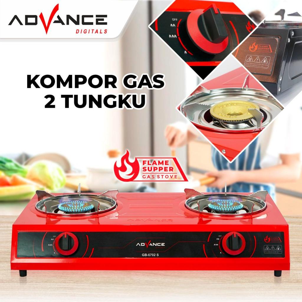 Advance GB-6702S Kompor Gas 2 Tungku Api Biru Bahan Tebal irit Gas Garansi Resmi 1 Tahun