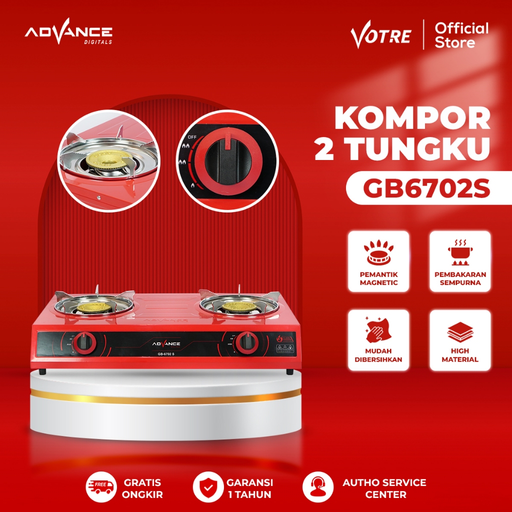 Advance GB-6702S Kompor Gas 2 Tungku Api Biru Bahan Tebal irit Gas Garansi Resmi 1 Tahun
