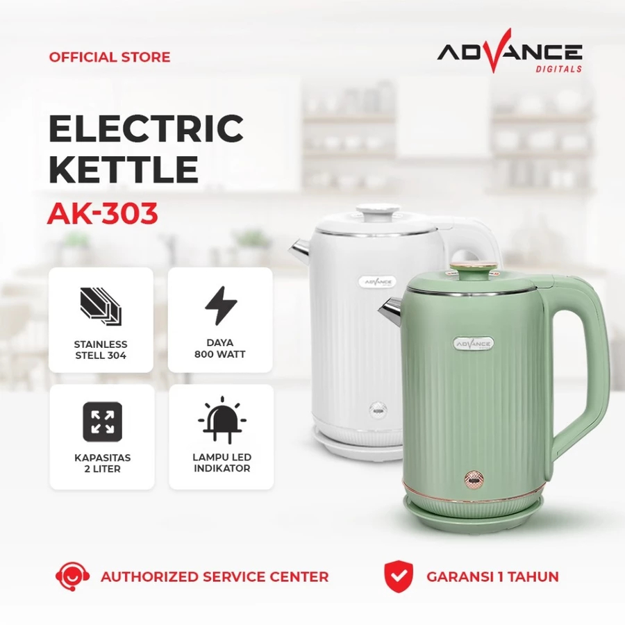 Advance Digitals - AK-303 Electric Kettle Kapasitas 2L Teko Listrik 800 Watt Garansi Resmi 1 Tahun