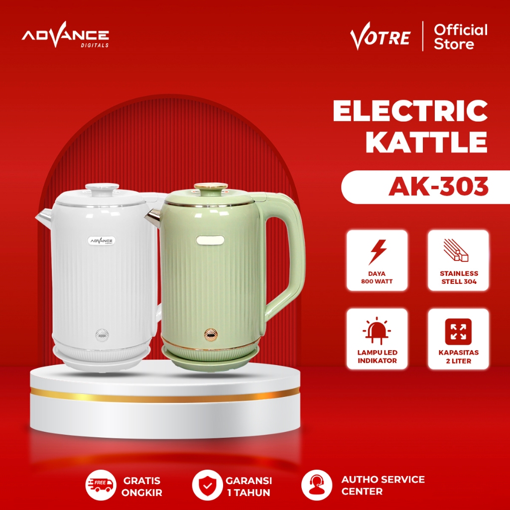 Advance Digitals - AK-303 Electric Kettle Kapasitas 2L Teko Listrik 800 Watt Garansi Resmi 1 Tahun