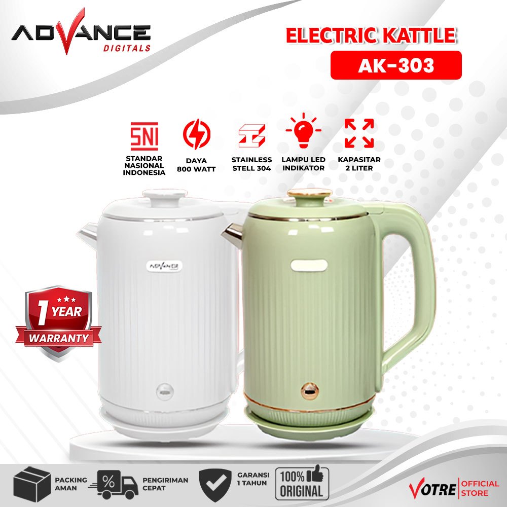 Advance Digitals - AK-303 Electric Kettle Kapasitas 2L Teko Listrik 800 Watt Garansi Resmi 1 Tahun