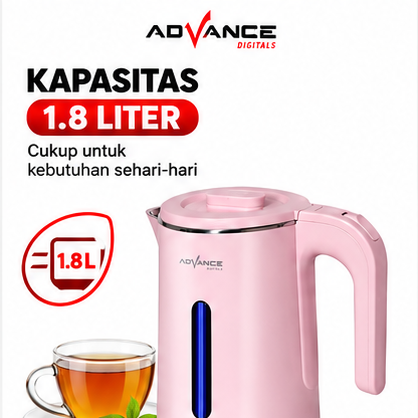 Advance AK-184 Teko Listrik 1.8 Liter Electric Kettle 500W Stainless Steel Pemanas Air Otomatis Garansi Resmi 1 Tahun