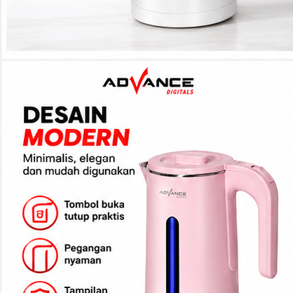 Advance AK-184 Teko Listrik 1.8 Liter Electric Kettle 500W Stainless Steel Pemanas Air Otomatis Garansi Resmi 1 Tahun