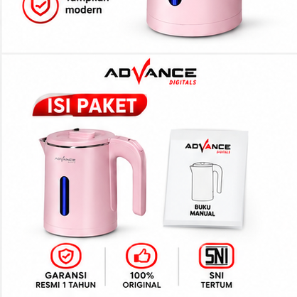 Advance AK-184 Teko Listrik 1.8 Liter Electric Kettle 500W Stainless Steel Pemanas Air Otomatis Garansi Resmi 1 Tahun